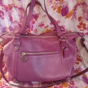 Vintage Coach Alexandra Purple Berry Leather Convertible Tote Bag